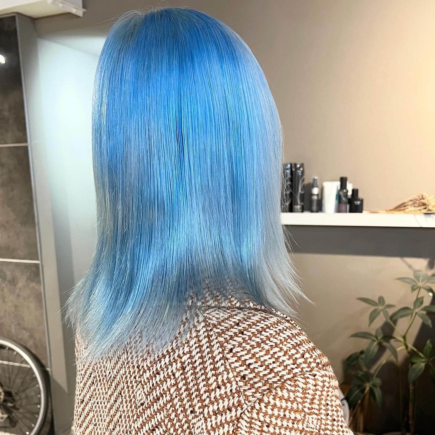 11. Powder Blue Straight Medium Cut - Light Blue Hair Color