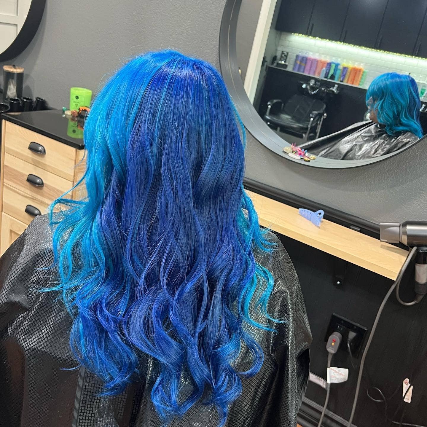 12. Electric Blue Dimensional Wavy Layers - Light Blue Hair Color