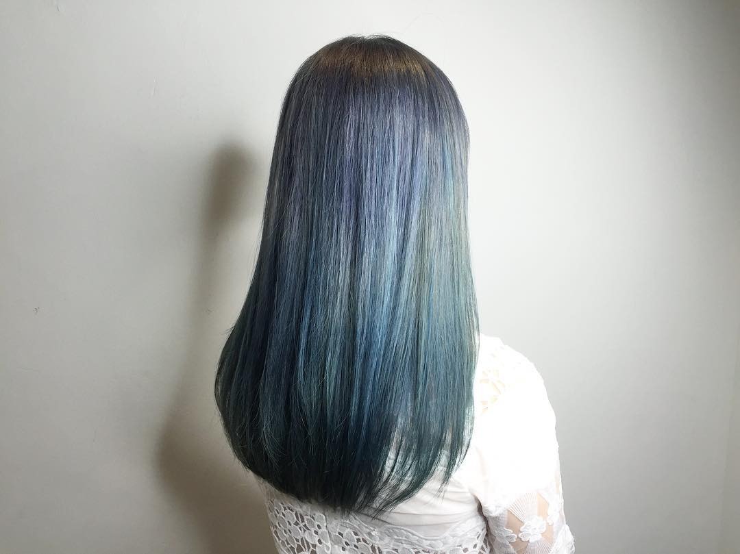 18. Deep Teal Blue Long Straight Layers - Light Blue Hair Color