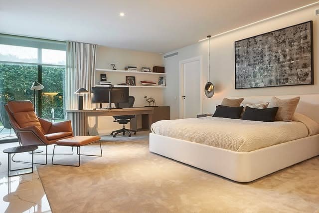 11. Modern Earth Tone Bedroom with Cream, Caramel, and Walnut Accents - earth tones bedroom ideas
