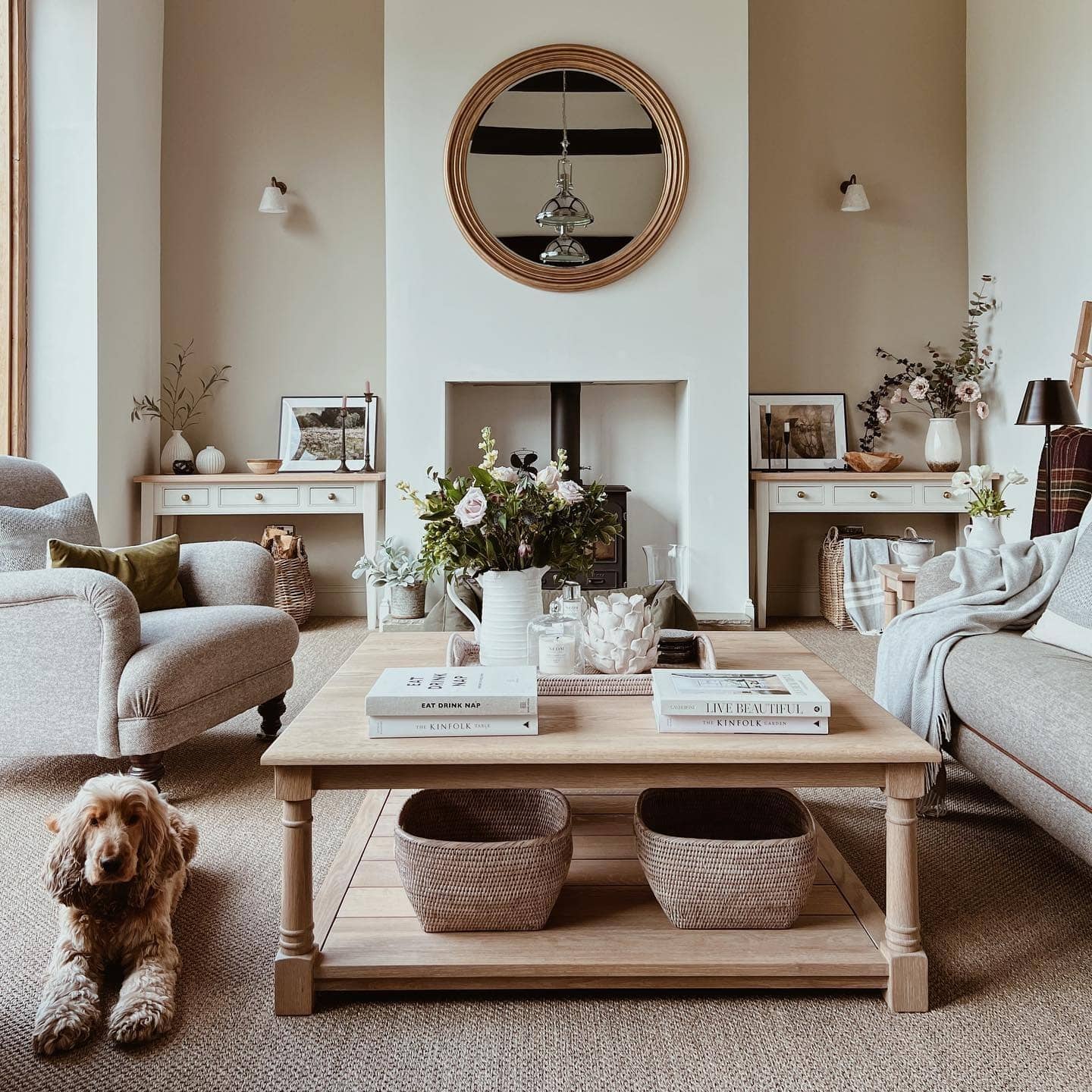 9. Modern Country Living Room with Natural Oak and Soft Beige Tones - country living room ideas