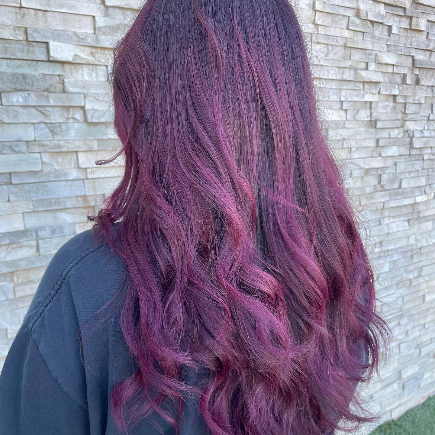 1. Long Layered Plum Waves - Plum Hair Color