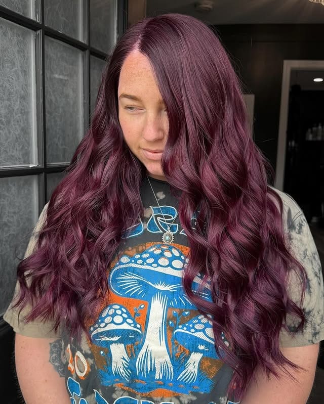 6. Cool Plum Balayage Waves - Plum Hair Color