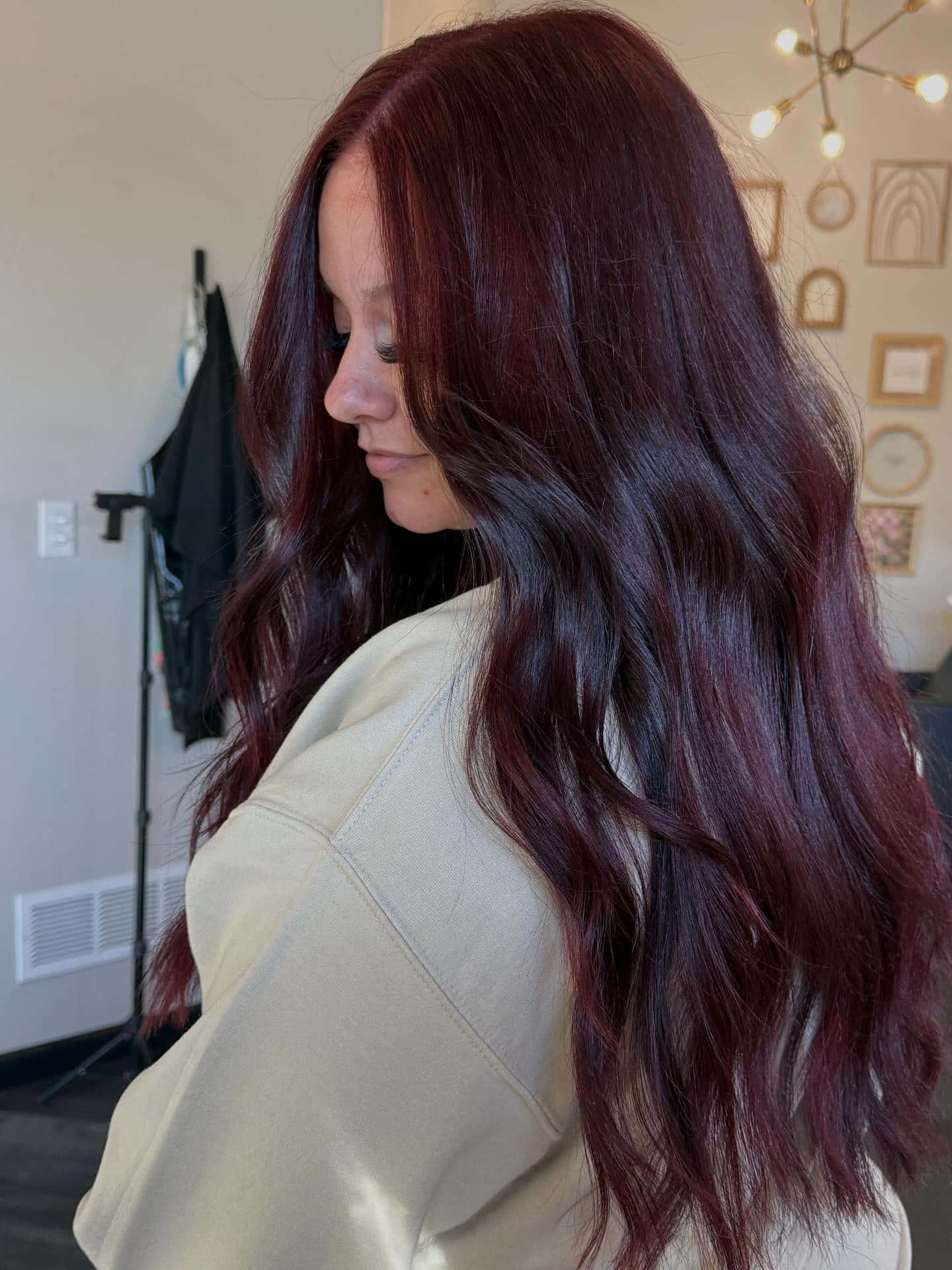 17. Deep Burgundy Plum Long Waves - Plum Hair Color