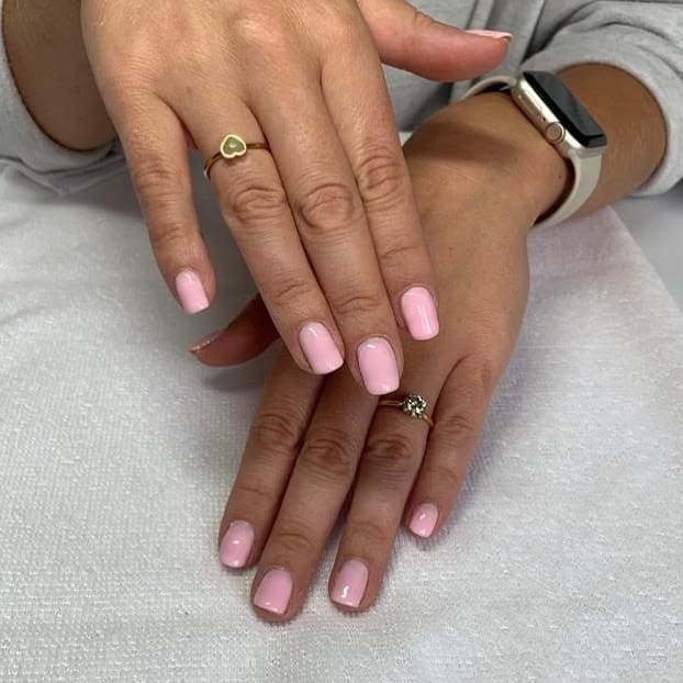 1. Classic Pastel Pink Square Gel Nails - pastel pink nail ideas