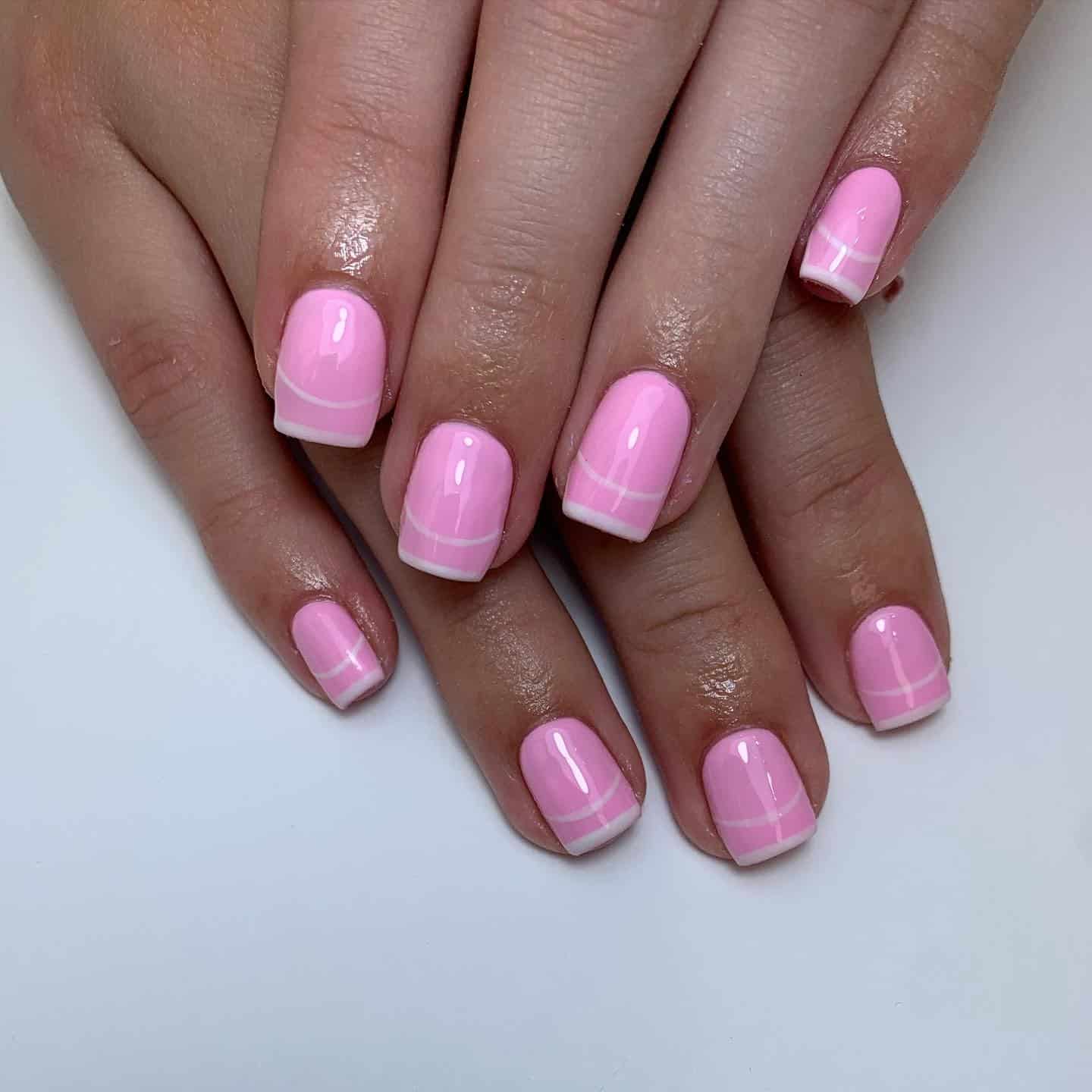 8. Pastel Pink Plaid French Tip Nails - pastel pink nail ideas