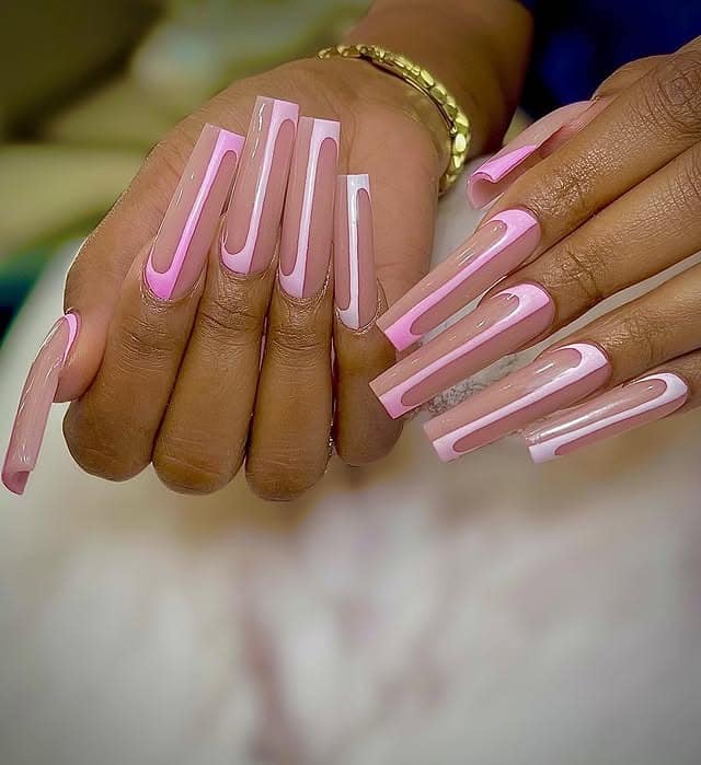 12. Pastel Pink Abstract Long Square Acrylic Nails - pastel pink nail ideas