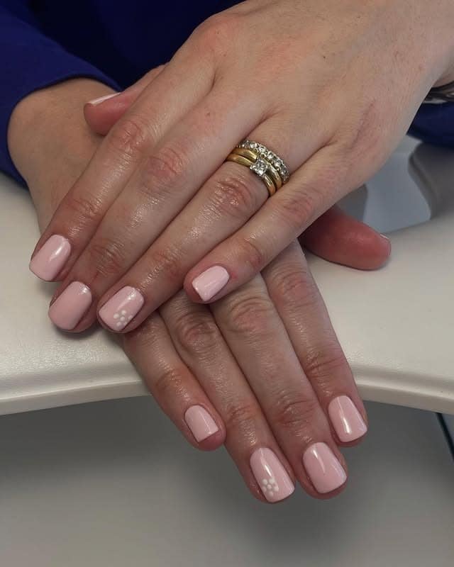 15. Blush Pastel Pink Short Nails with Dot Detail - pastel pink nail ideas