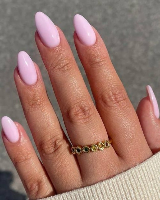 17. Lilac-Pink Almond Gel Nails - pastel pink nail ideas