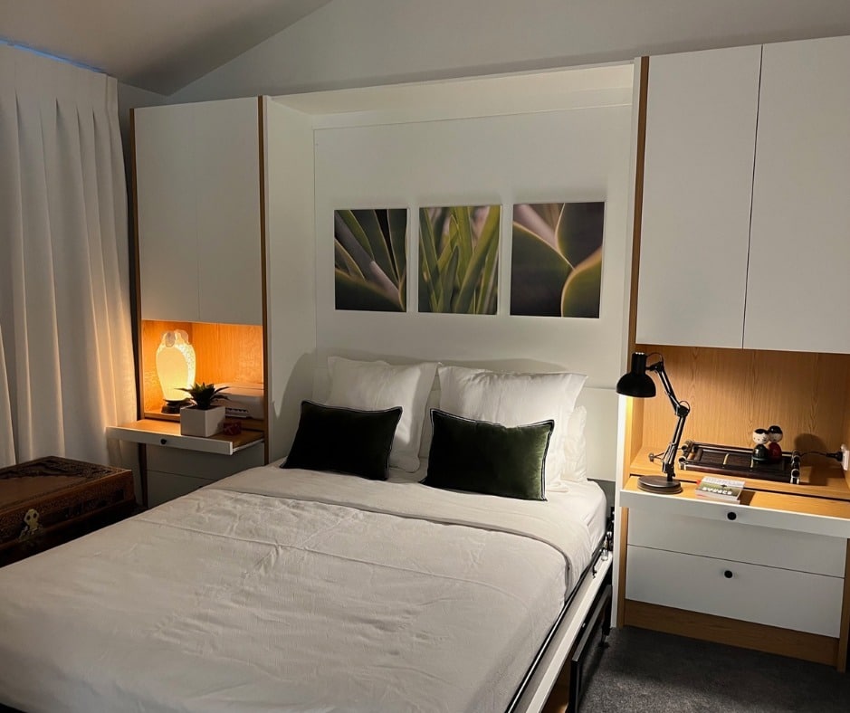 2. Compact White Murphy Bed Office With Integrated Night Desks - home office bedroom ideas