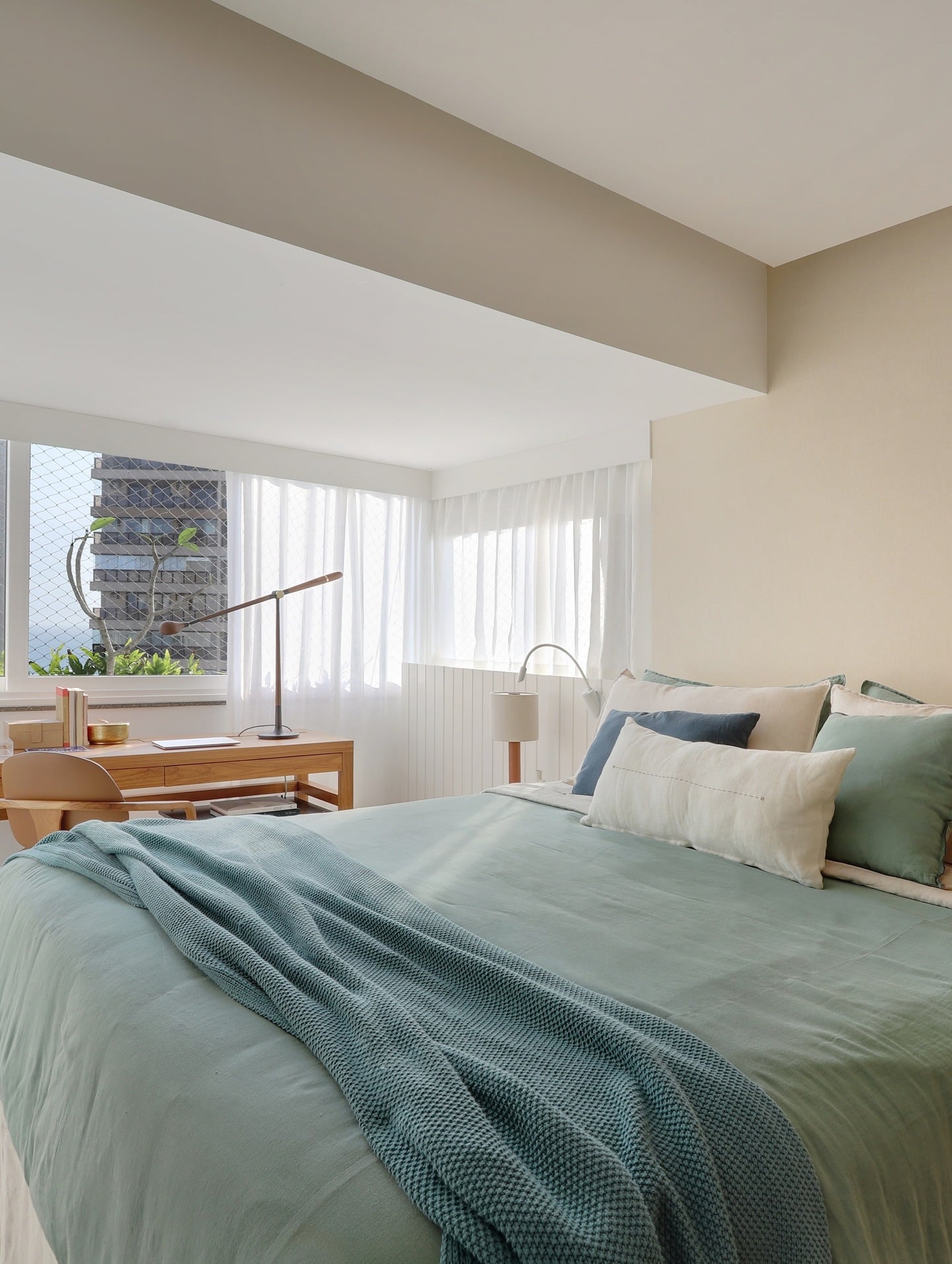 7. Minimal Coastal Bedroom Workspace With Natural Light - home office bedroom ideas