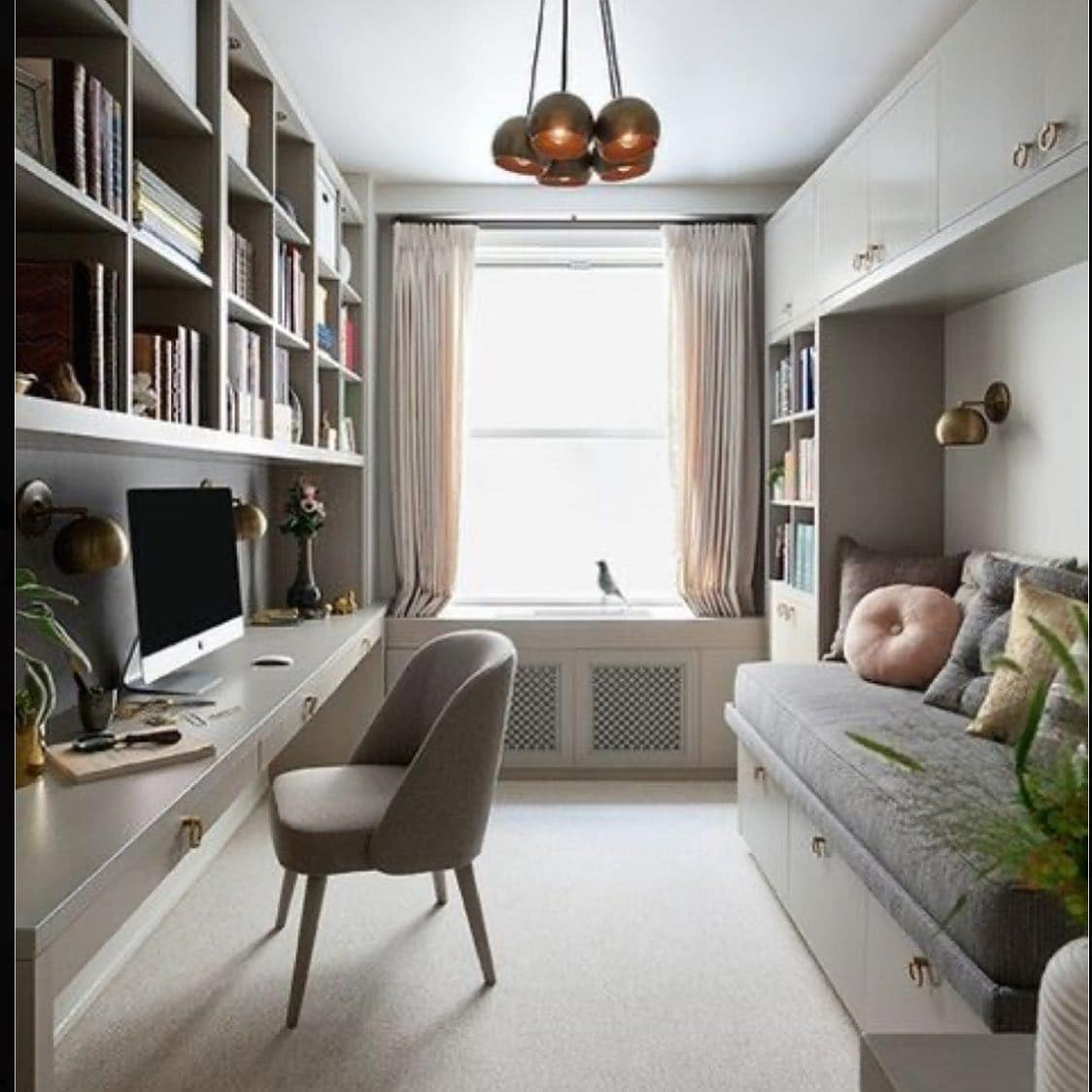 10. Elegant Built-In Bedroom Office With Window Seat Workspace - home office bedroom ideas