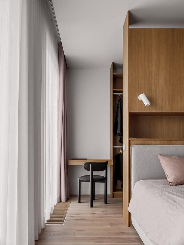 18. Scandinavian Wood Bedroom Office With Compact Corner Desk - home office bedroom ideas