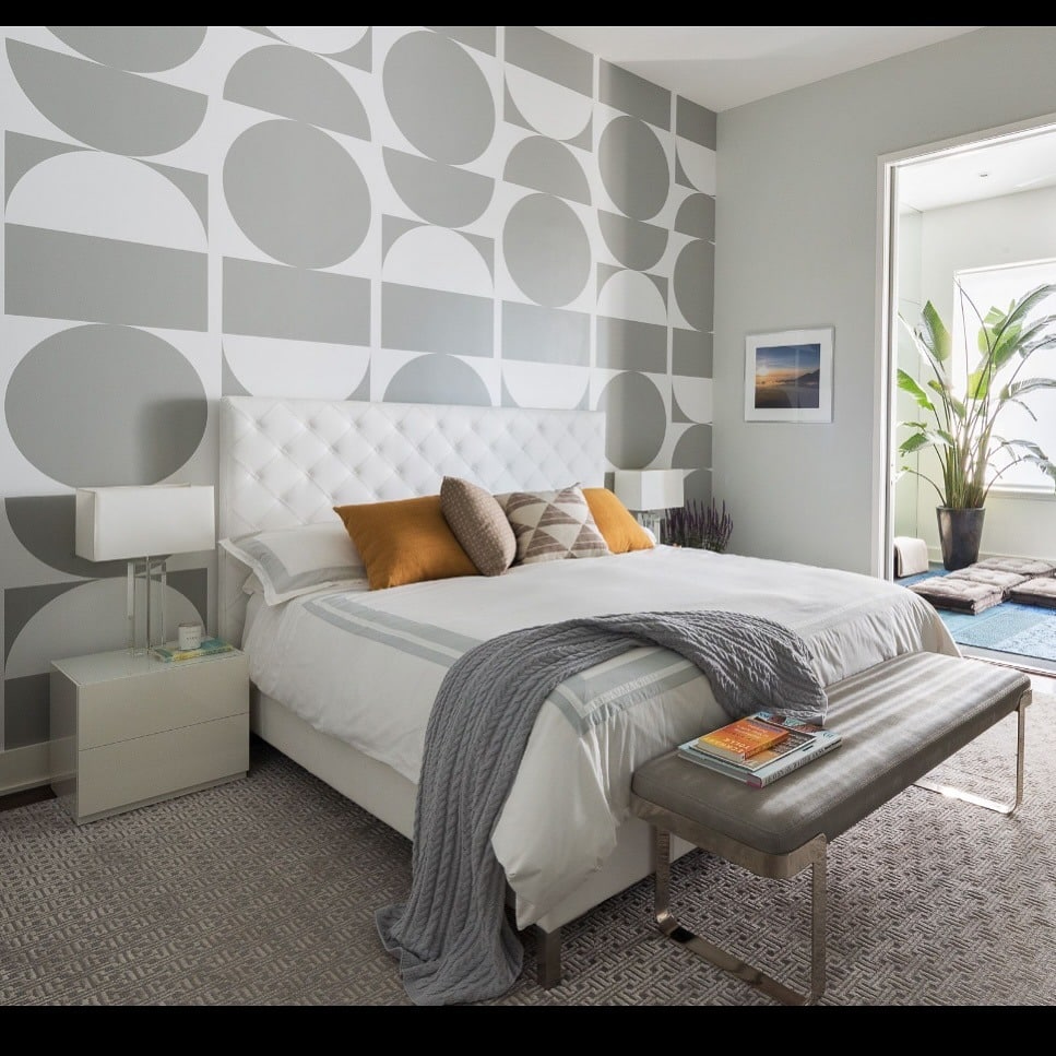 1. Modern Geometric Gray Loft Bedroom Accent Wall - loft bedroom ideas