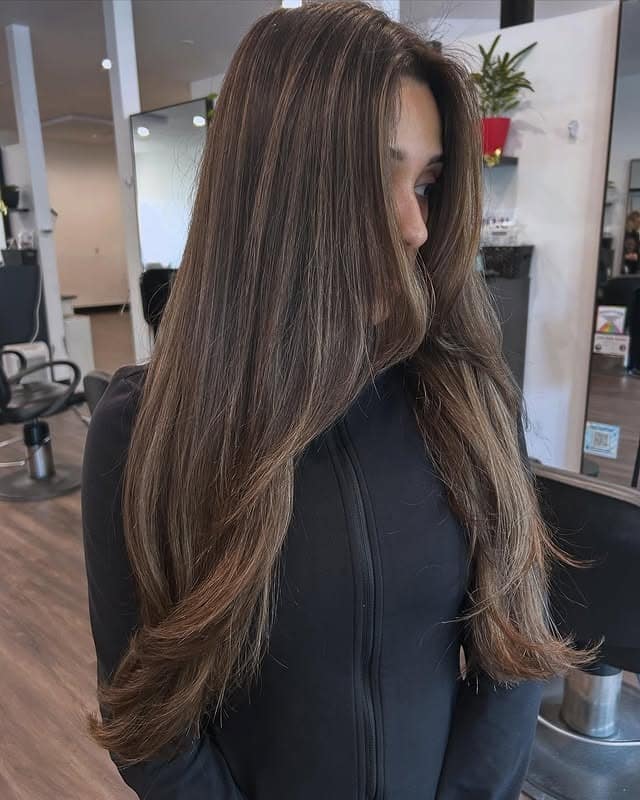 3. Long Layered Brunette with Mocha Highlights - Brunette Hair Color