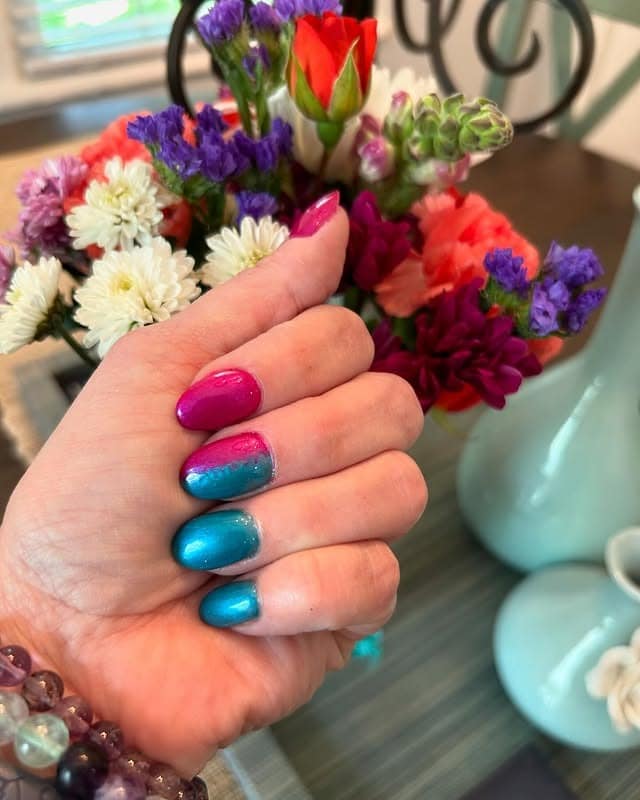 6. Pink and Teal Ombre Short Oval Nails - pink and teal nail ideas
