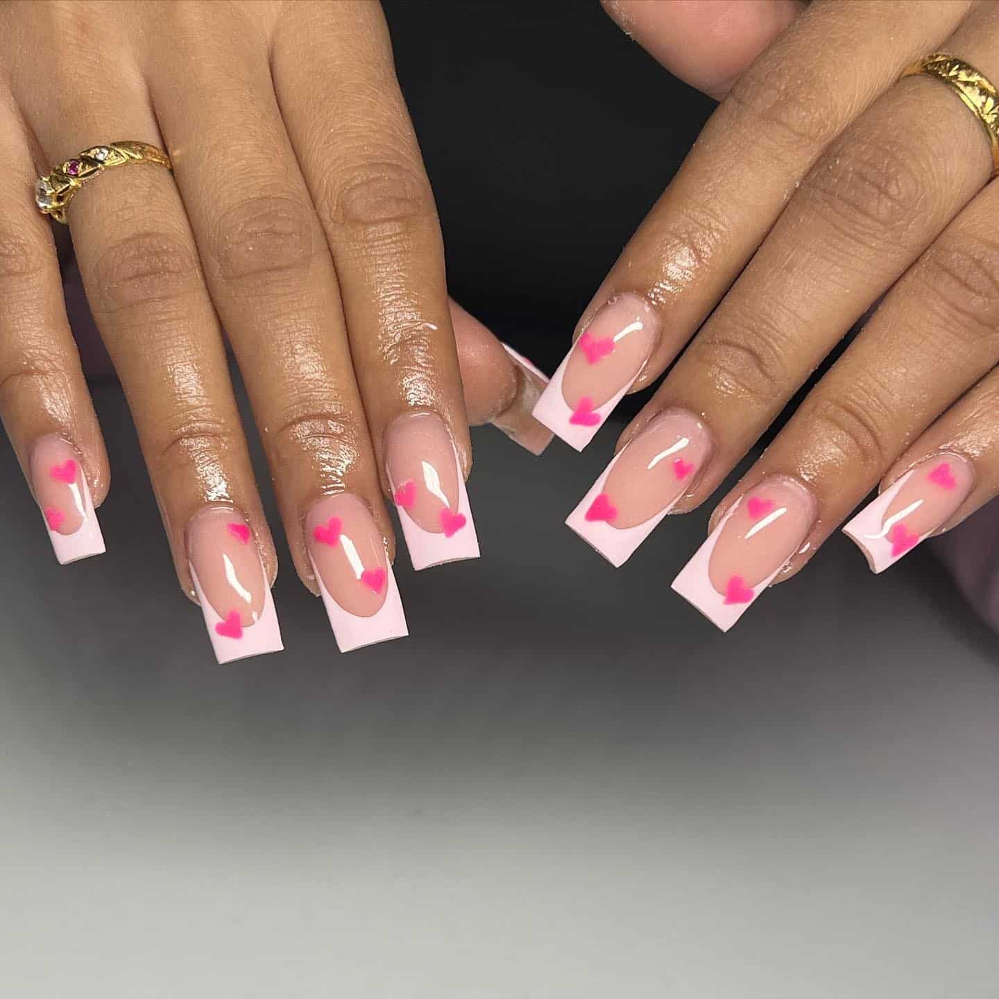 8. Light Pink Square Nails with Floating Heart Art - pink heart nail ideas