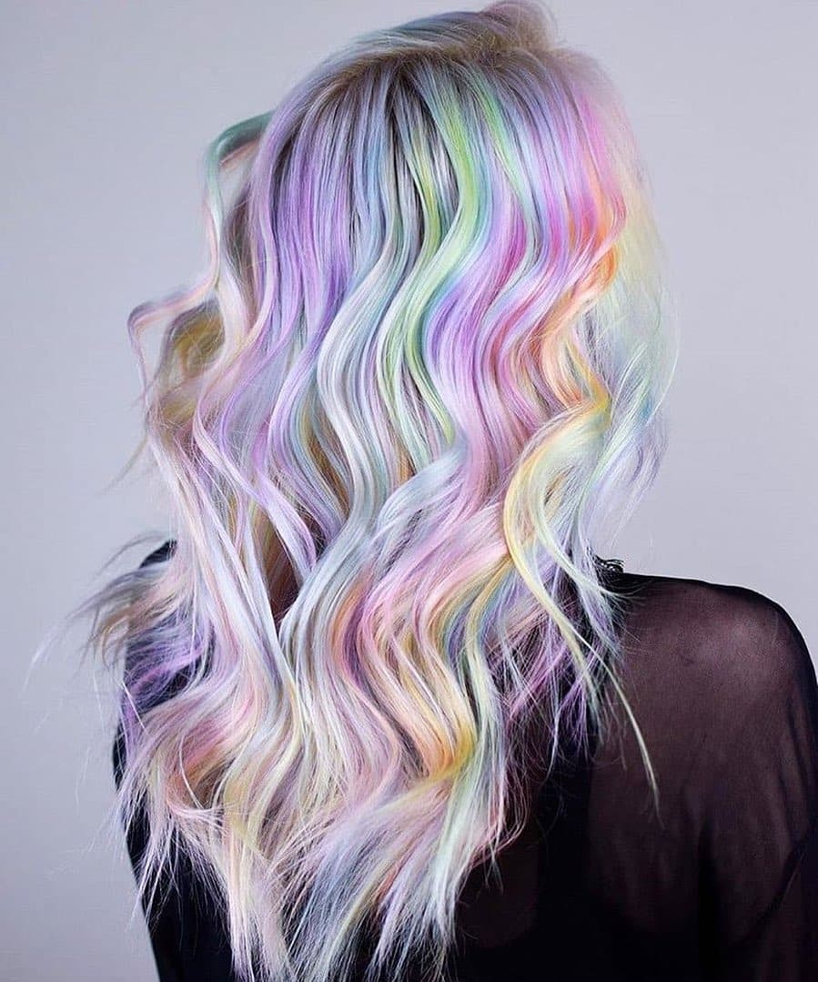 1. Long Wavy Pastel Rainbow Hair - Pastel Hair Colors
