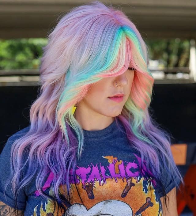 2. Shaggy Pastel Prism Layered Cut - Pastel Hair Colors