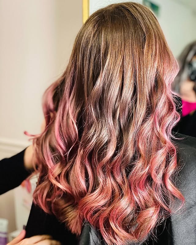 4. Soft Rose Gold Balayage Waves - Pastel Hair Colors