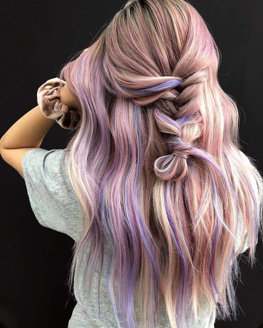 7. Pastel Lavender and Blush Braided Half-Up Style - Pastel Hair Colors