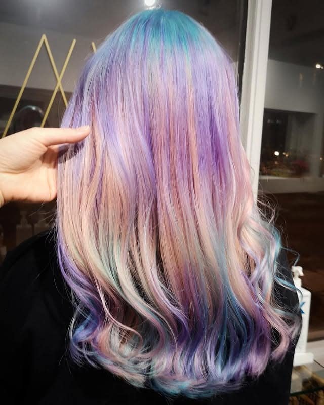 11. Long Pastel Lavender and Aqua Melt Waves - Pastel Hair Colors