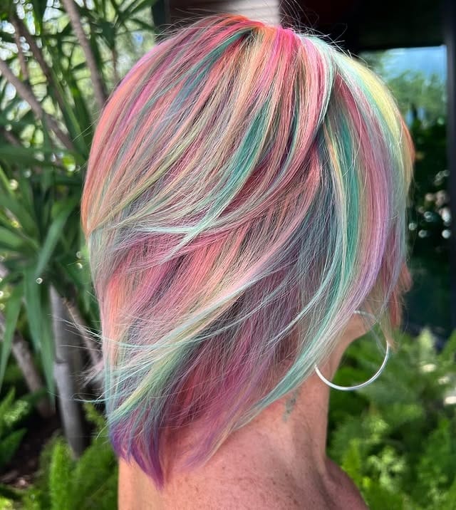 13. Layered Pastel Rainbow Shag Cut - Pastel Hair Colors