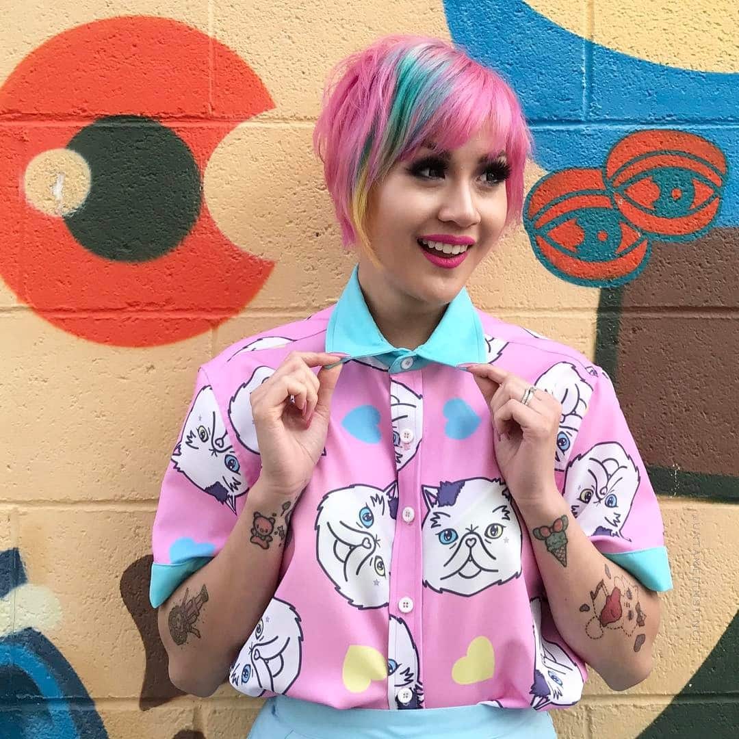 19. Short Pastel Pink Pixie with Multicolor Panels - Pastel Hair Colors