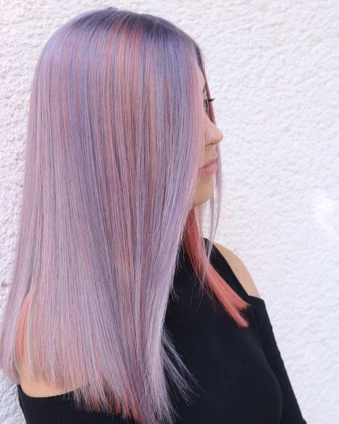 20. Straight Pastel Lilac with Peach Accents - Pastel Hair Colors