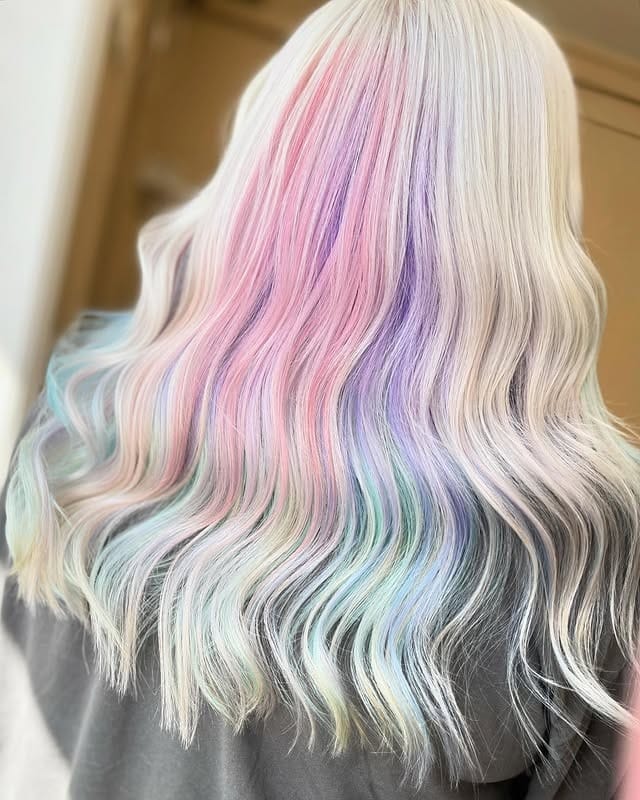 22. Platinum Blonde Waves with Hidden Pastel Panels - Pastel Hair Colors