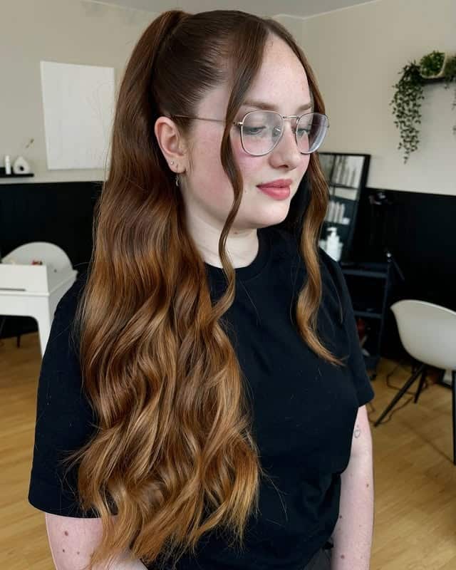 10. Classic High Ponytail with Copper Brown Lengths - Ponytail Hairstyles