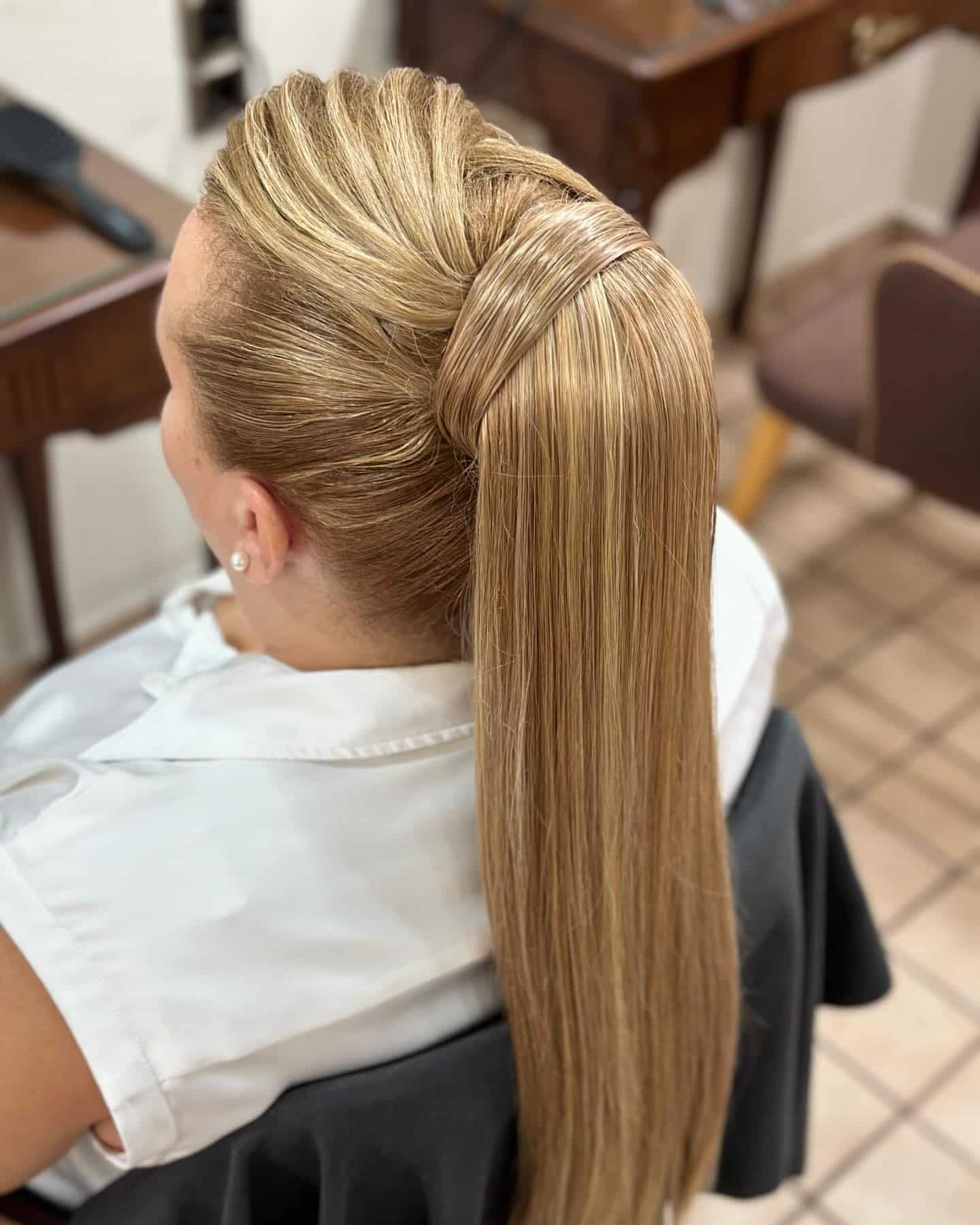 17. Sleek Wrapped Ponytail with Golden Honey Blonde - Ponytail Hairstyles