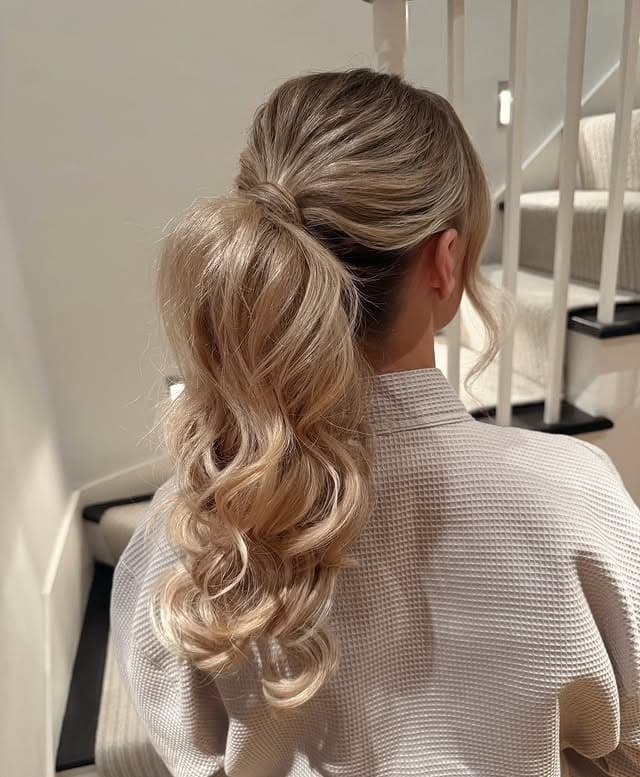 20. Voluminous Ponytail with Ash Blonde Curls - Ponytail Hairstyles