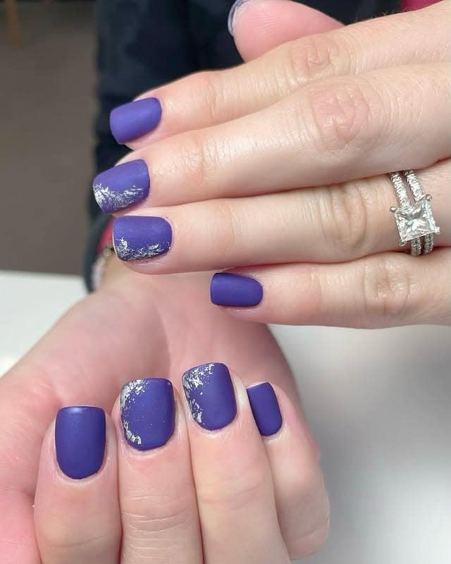 18. Matte Violet Square Nails with Silver Foil Edges - purple and silver nail ideas