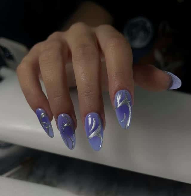 20. Lavender Almond Nails with Silver Swirl Detailing - purple and silver nail ideas