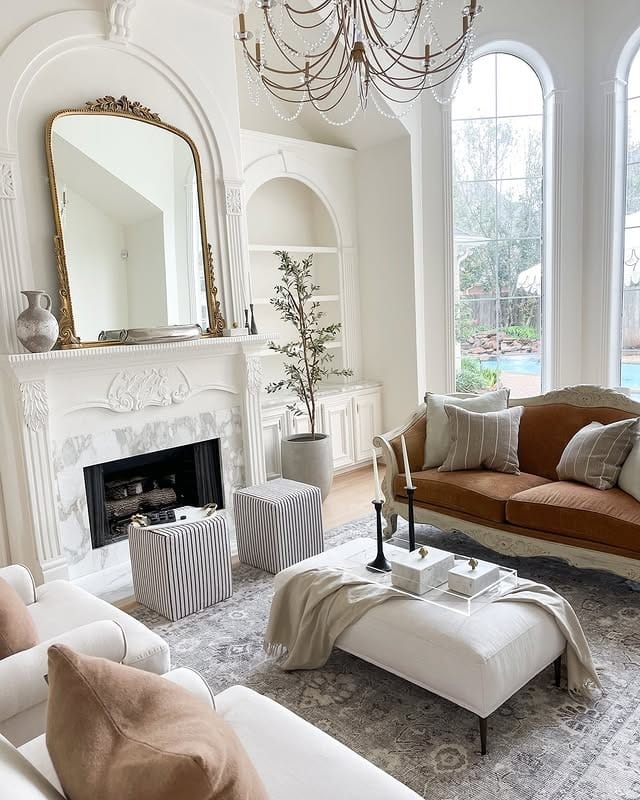 20. Classic Light Gray Living Room with Elegant Architectural Details - light gray living room ideas