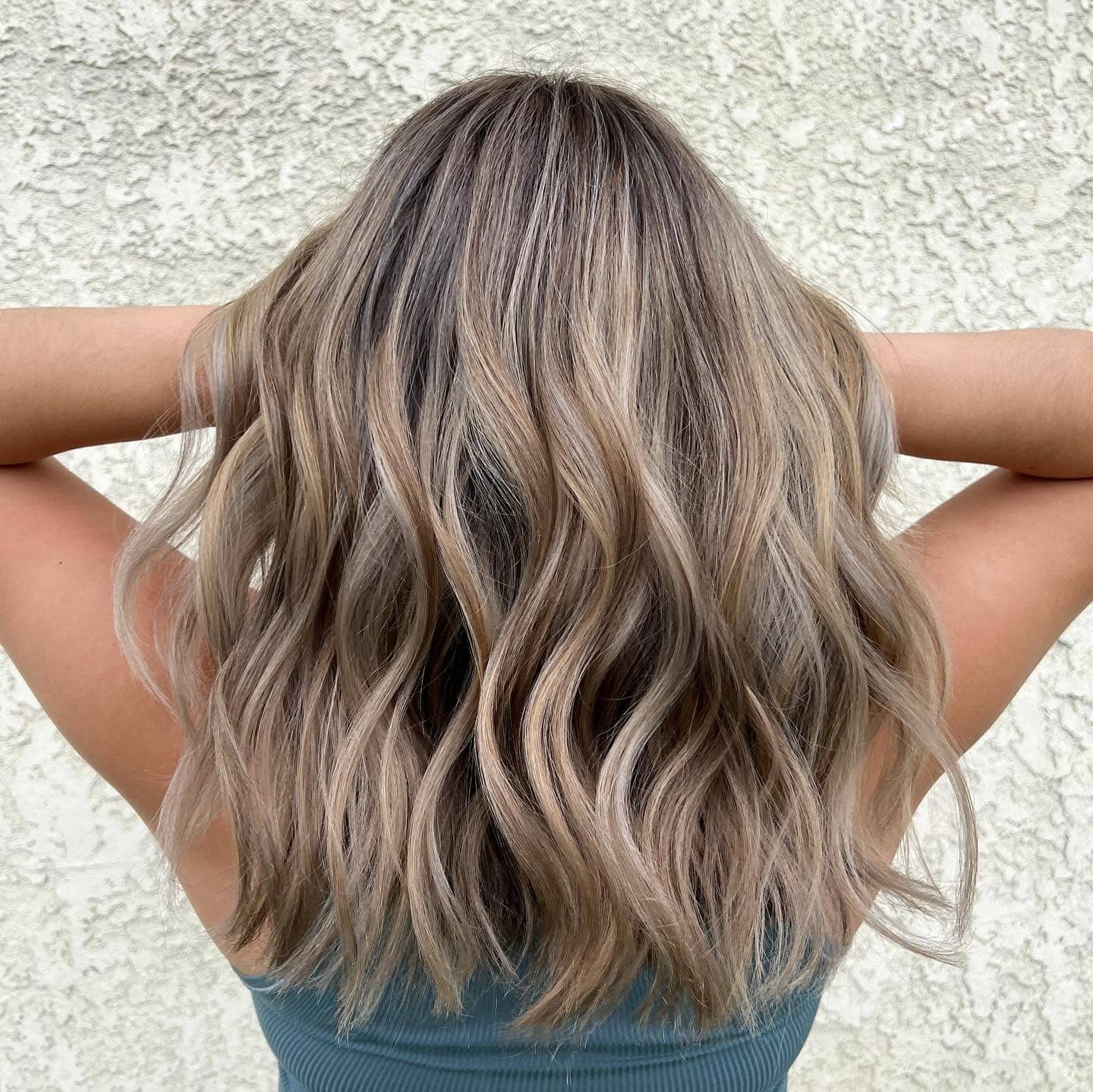 18. Sandy Ash Blonde Textured Lob Waves - Sandy Hair Color