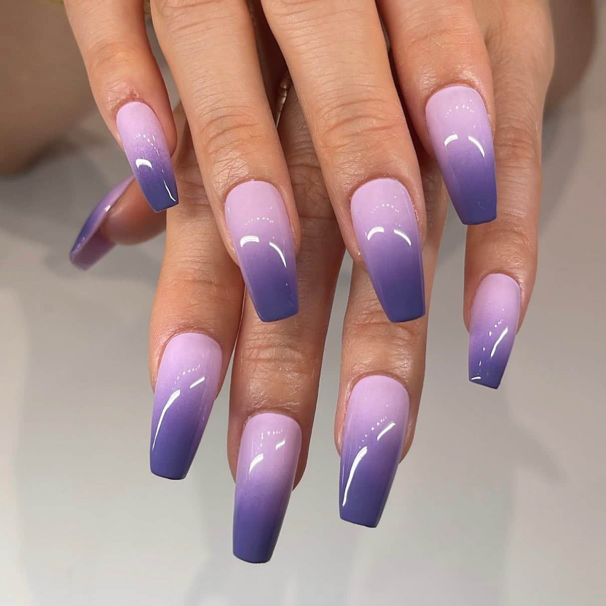 3. Lavender to Deep Violet Ombre Coffin Nails - purple coffin nail ideas