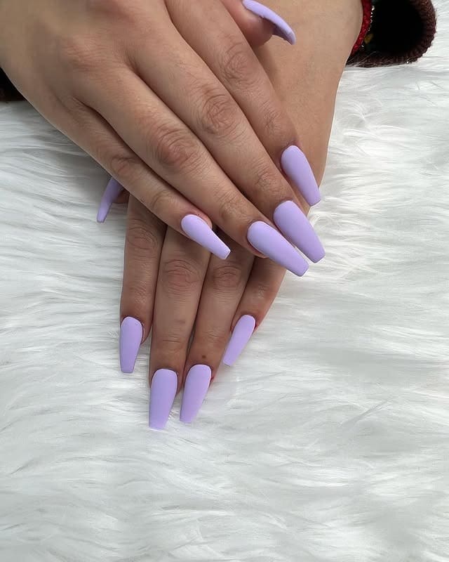 11. Matte Pastel Lavender Coffin Nails - purple coffin nail ideas