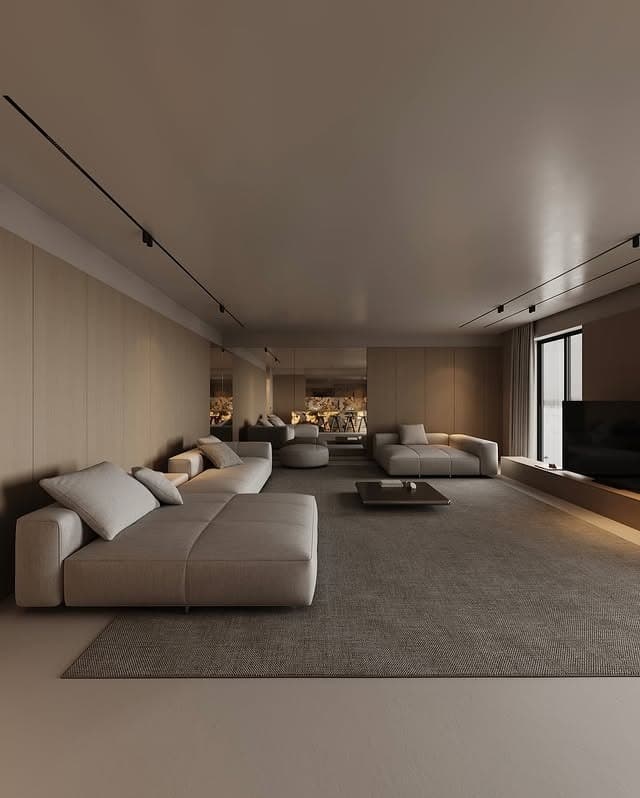 11. Ultra Minimal Living Room in Warm Taupe and Soft Brown - minimalist living room ideas