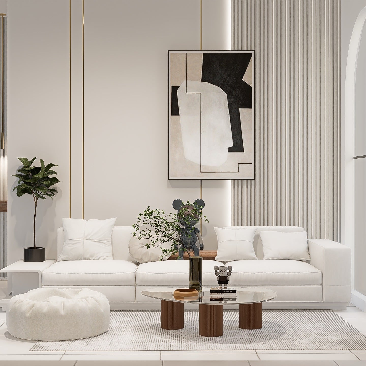 13. Elegant Minimalist Living Room in White and Gold Accents - minimalist living room ideas