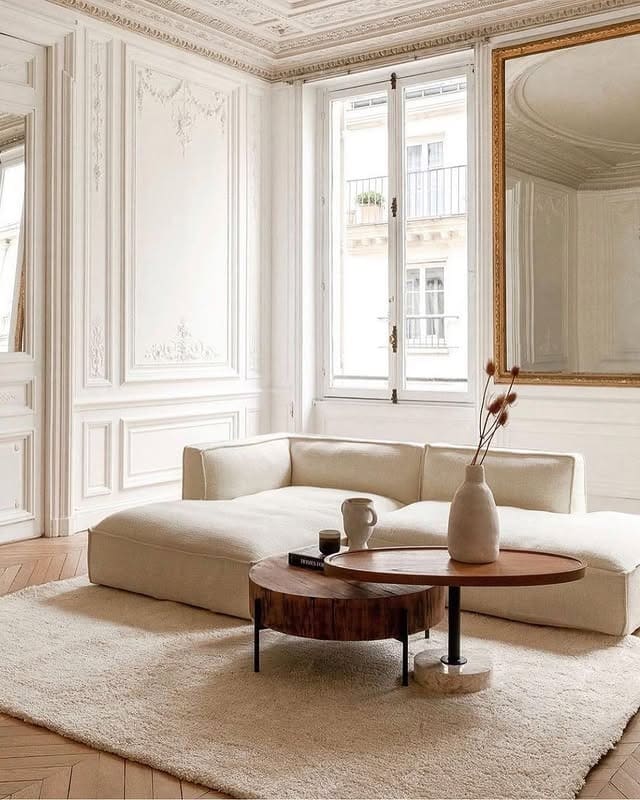 16. Classic European Minimalist Living Room in Ivory and Walnut - minimalist living room ideas