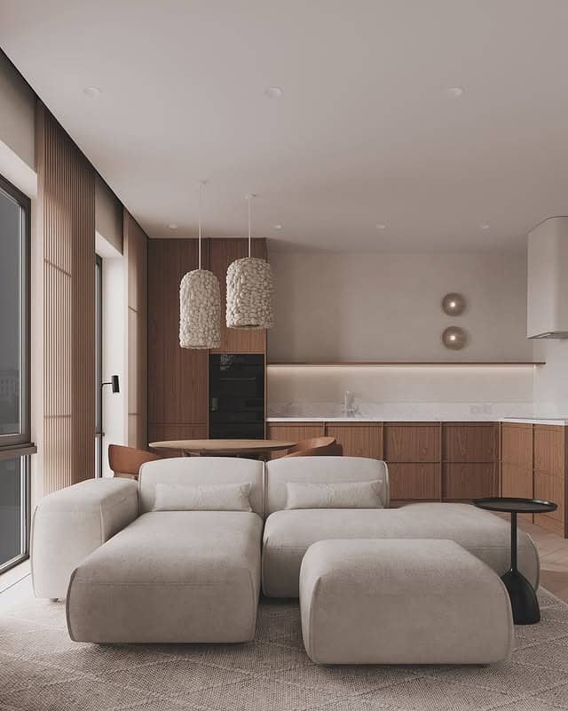 17. Scandinavian Minimalist Living Room with Oak and Cream - minimalist living room ideas