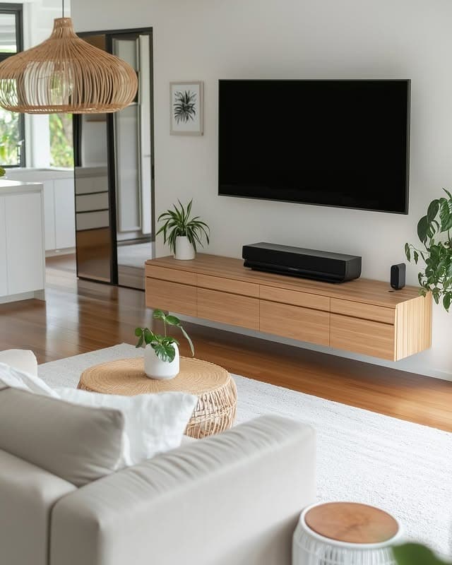 22. Scandinavian-Inspired Minimalist Living Room in White and Natural Wood - minimalist living room ideas