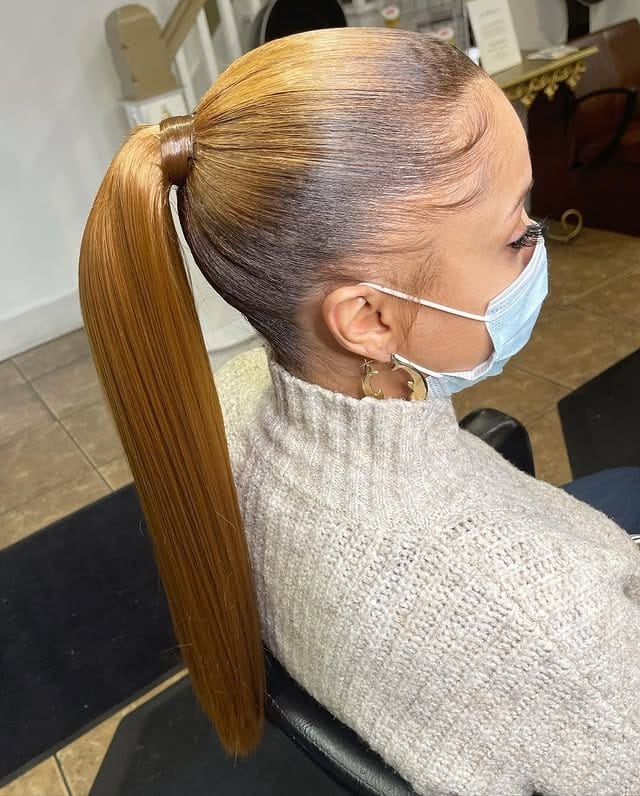 8. High Gloss Ponytail in Golden Blonde - Slick Back Hairstyles