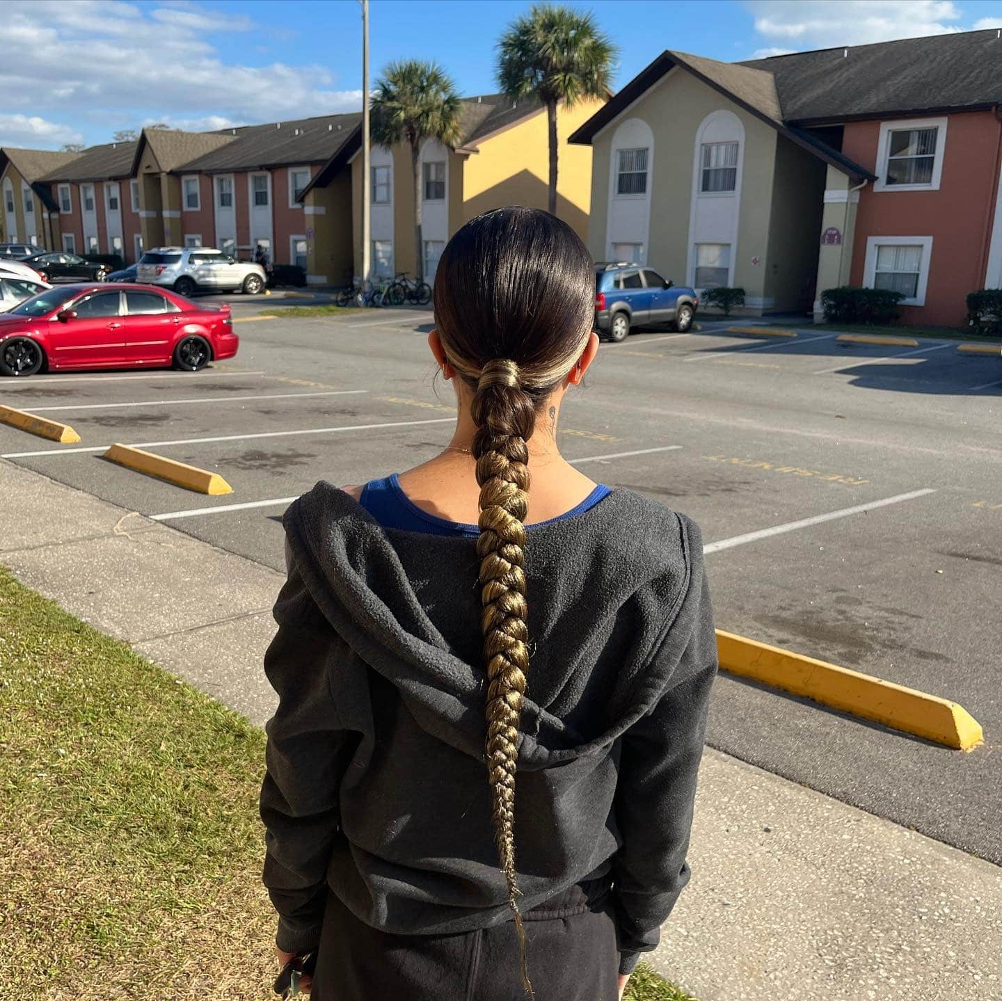 22. Ultra Sleek Braided Ponytail in Dark Brunette with Golden Ends - Slick Back Hairstyles