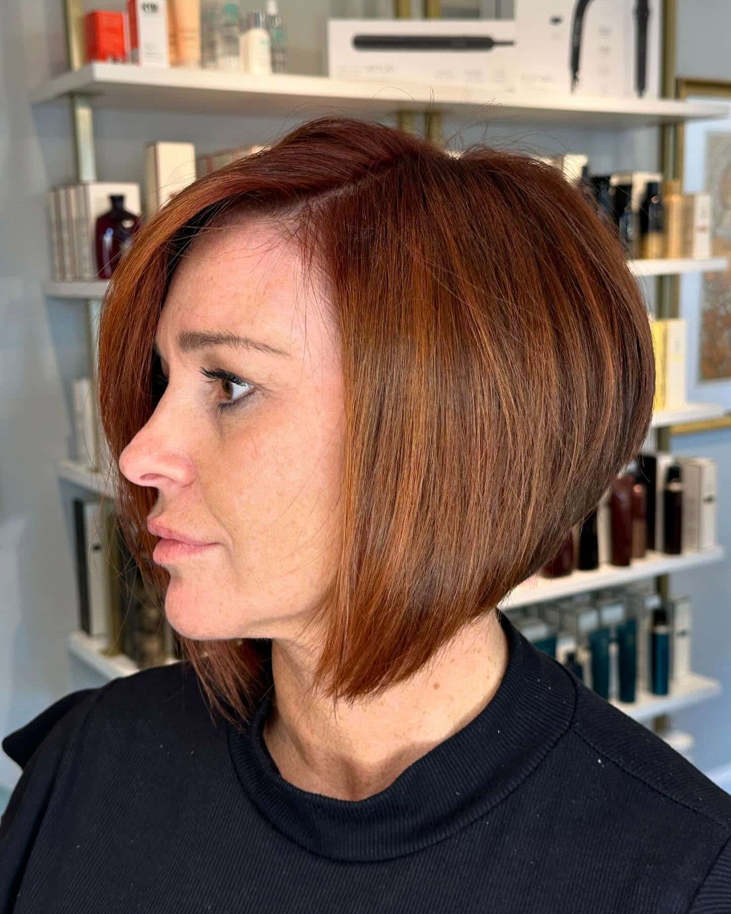 7. Auburn Angled Stacked Bob - Stacked Haircuts