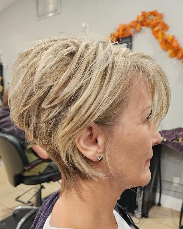 10. Layered Champagne Blonde Stacked Pixie Bob - Stacked Haircuts