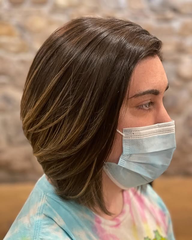 13. Brunette Layered Stacked Bob with Soft Balayage - Stacked Haircuts