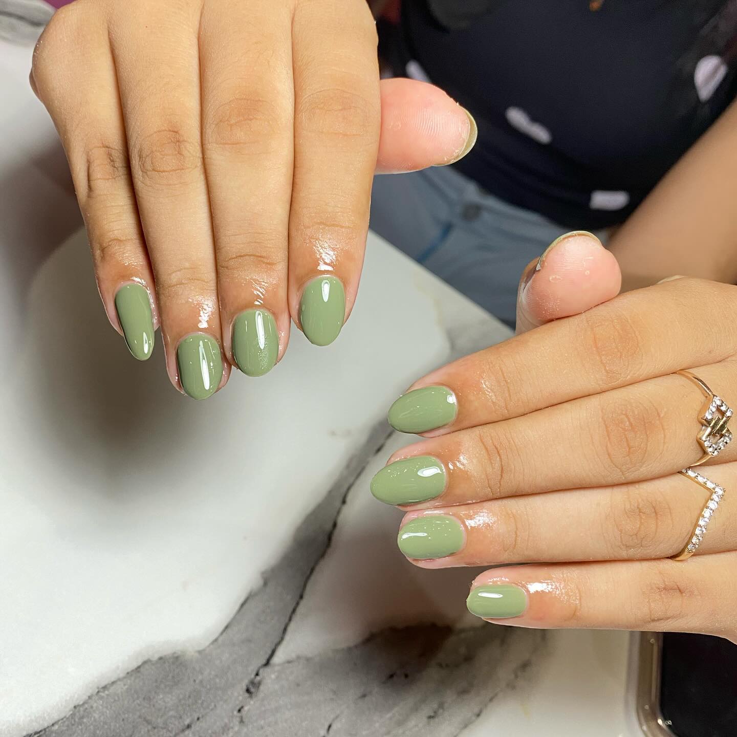 3. Classic Olive Sage Short Round Nails - sage nail ideas